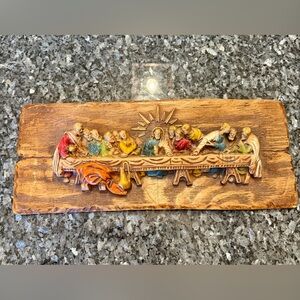 Vintage Last Supper Jesus Foam Resin Plaque 3D Raised Religious Wall Decor